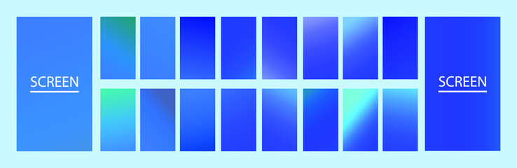 Blue Set of abstract vector gradient backgrounds. Colorful texture for your design. Mobile app template