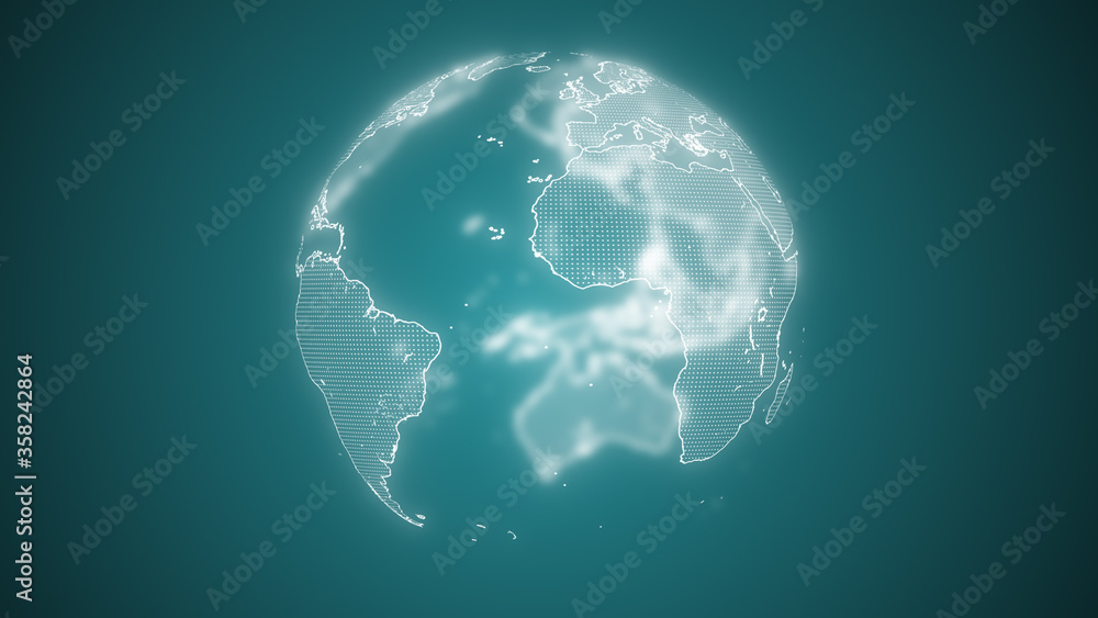 Poster business and communications background. 3d render of the earth globe rotating and illuminating the l