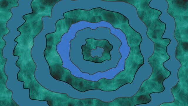 Seamless loop background with wavy circles twiling and forming hypnotic tunnel.