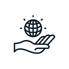 Globe in hand outline icons. Vector illustration. Editable stroke. Isolated icon suitable for web, infographics, interface and apps.