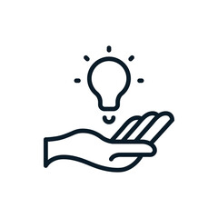 Lightbulb on hand outline icons. Vector illustration. Editable stroke. Isolated icon suitable for web, infographics, interface and apps.