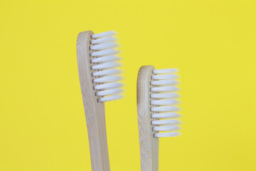 Set of two family bamboo wooden toothbrushes