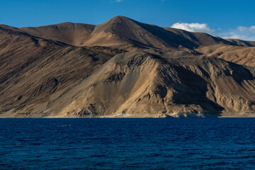 Pangong Tso or Pangong Lake is a lake in the Himalayas situated at a height of about 4,350 m. It is 134 km long and extends from India to the Tibetan Autonomous Region, China.