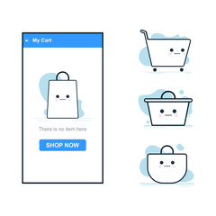 Empty cart page design. Flat icon illustration design using shopping bag , cart and basket . © tanawin