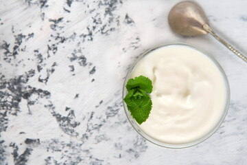 Homemade yogurt or sour cream in a bowl