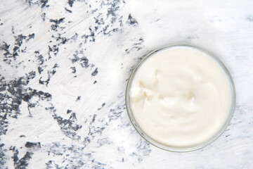 Homemade yogurt or sour cream in a bowl