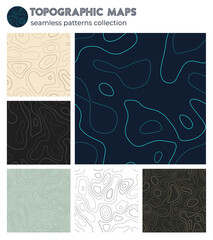 Topographic maps. Authentic isoline patterns, seamless design. Appealing tileable background. Vector illustration.