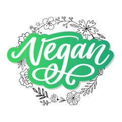 Vector illustration, food design. Handwritten lettering for restaurant, cafe menu. Vector elements for labels, logos, badges, stickers or icons. Calligraphic and typographic collection. Vegan menu