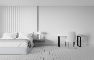 3d rendering of a white minimal scandinavian bedroom