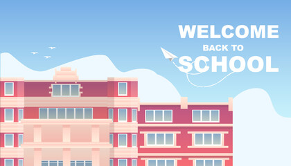 Modern illustration depicting a school building. Back to school poster, banner. Vector illustration.
