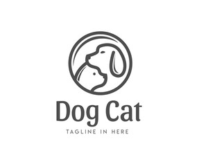 Simple circle dog and cat pet logo symbol design illustration