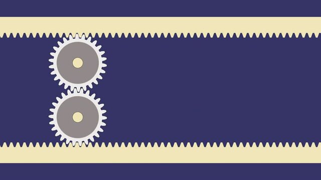Spur gear and rack. Mechanical transmission. Motion graphic