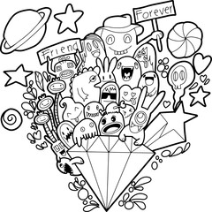 Happy Friendship Day. Funny Cartoon Doodle Friends