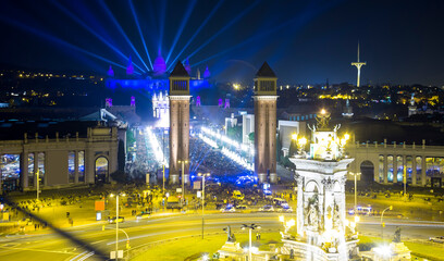 New Year night at  Placa Espana in Barcelona
