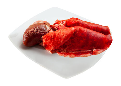 Raw lamb heart and lungs