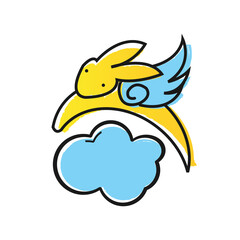 Cute rabbit flying to the sky.Cartoon childish vector illustration.