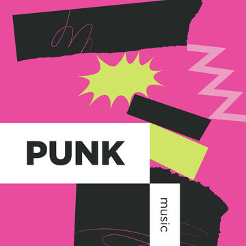 Punk Music Playlist. Vector, Cover Playlist, Thumbnail Design.