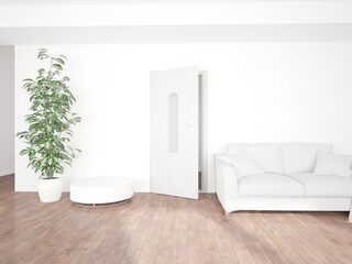Obraz na płótnie Canvas modern room with sofa,pillows,table and plant interior design. 3D illustration