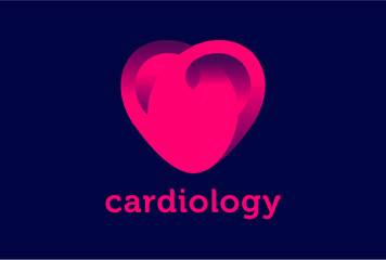 Heart logo symbol. Cardiology health care center, clinic logo.