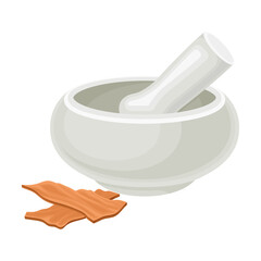 Mortar and Pestle for Sandalwood Bark Milling Vector Illustration