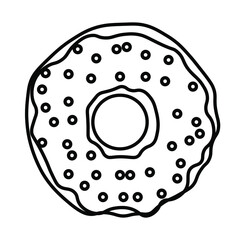 Donut with icing. Coloring book for children and adults. Hand drawn antistress coloring book. Vector outline illustration. Design for wallpaper, wrapping, print.