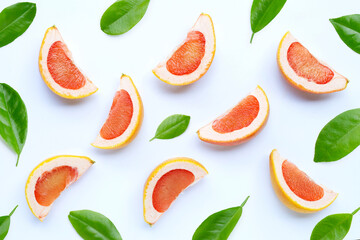 High vitamin C. Juicy grapefruit slices on white.