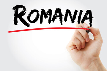  Romania text with marker, concept background