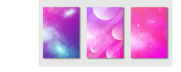 Set of Covers design, Space galaxy nebula with gradient background, Pattern of covers template set, Vector illustration