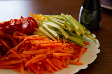 A view of the sliced colorful vegetables