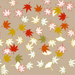 鮮やかな秋を彩る紅葉と銀杏のシームレスリピート背景素材