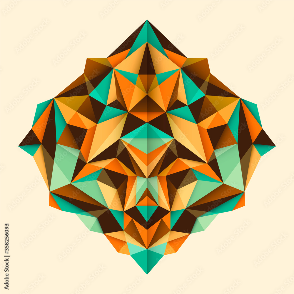 Poster abstract style angular object, made of various geometric shapes in color. vector illustration.