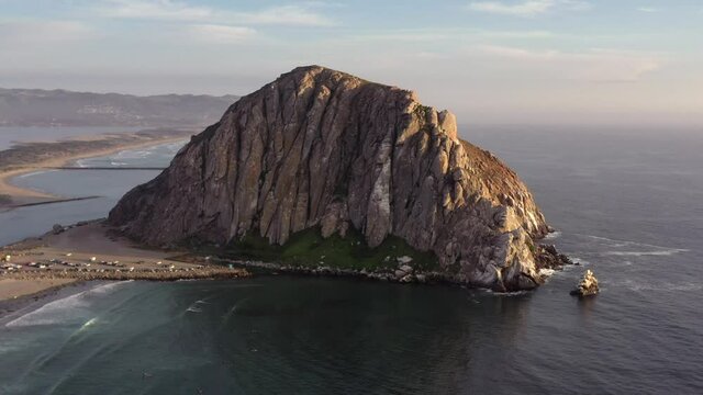 Morro Rock Bay beach Aerial Drone at Sunset