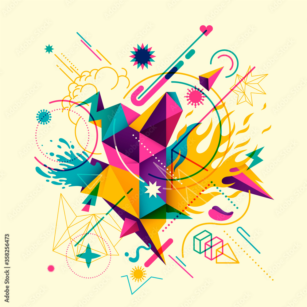 Poster colorful abstract style composition with group of various objects and shapes. vector illustration.