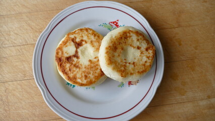 cheese cakes made with cottage cheese are on the plate