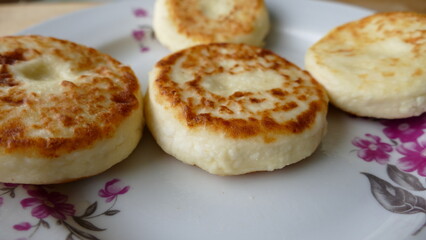 cheese cakes made with cottage cheese are on the plate
