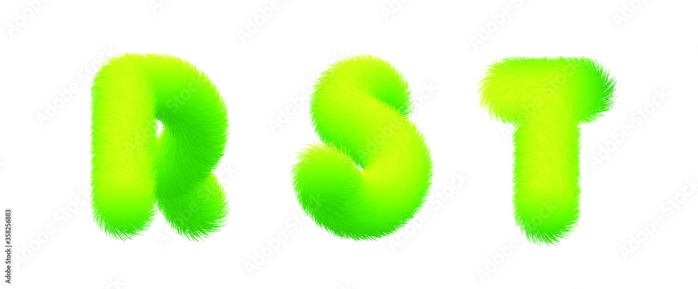 Poster set of high quality 3d shaggy letter r s t on white background . isolated vector element