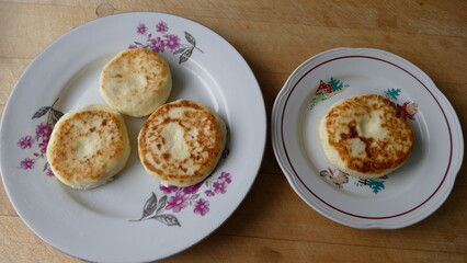 cheese cakes made with cottage cheese are on the plate