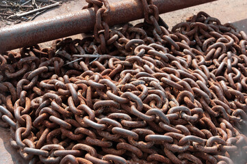 rusty chain on the dock close up