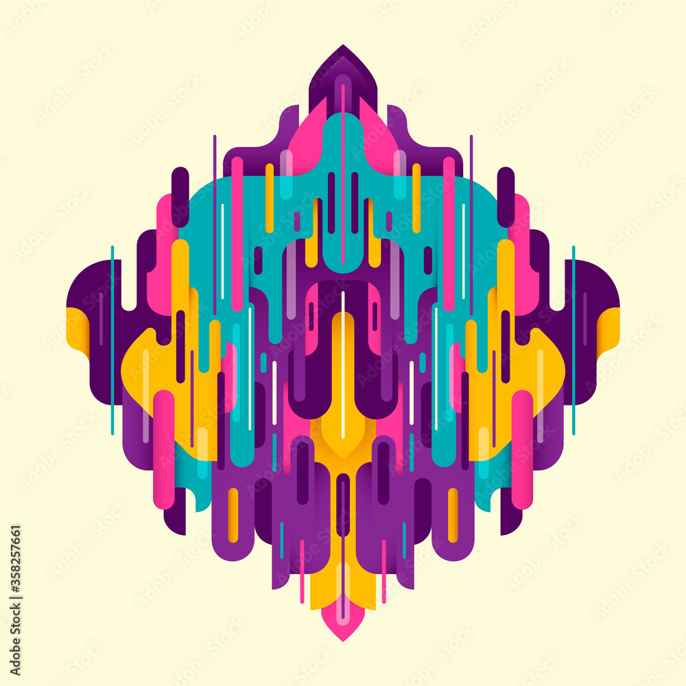 Poster futuristic style object, made of various geometric designed shapes with intense colors. vector illus