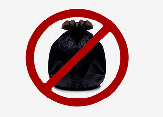 Black plastic bag contains full garbage and tie the bag in red forbidden sign. Do not litter in...
