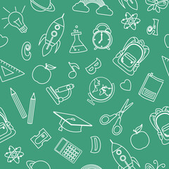 Back to school seamless pattern. Lines on green background