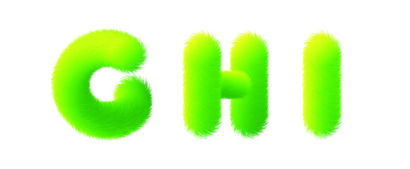 Set of High Quality 3D Shaggy Letter G H I on White Background . Isolated Vector Element
