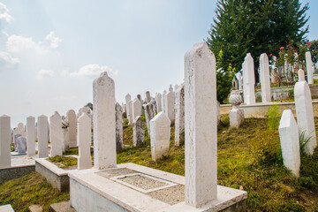 Martyrs’ Cemetery Kovaci:
White graves of the muslim graveyard on the hill above the city. Total number of deaths during the Bosnian War (1992-1995) was 110,000 people
