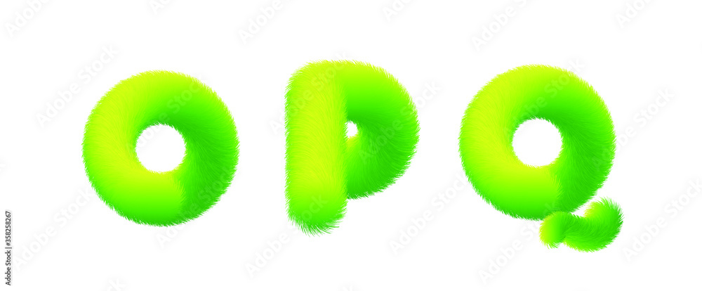 Poster set of high quality 3d shaggy letter o p q on white background . isolated vector element