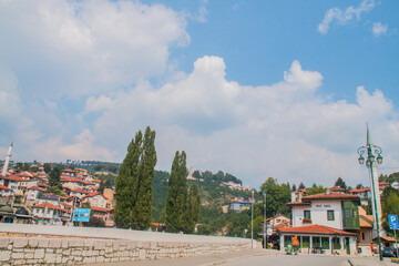 Martyrs’ Cemetery Kovaci:
White graves of the muslim graveyard on the hill above the city. Total...