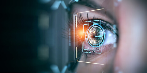 Close up of woman eye in process of scanning