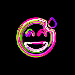 Symbol grin beam sweat from multi-colored circles and stripes. UFO Green, Purple, Pink