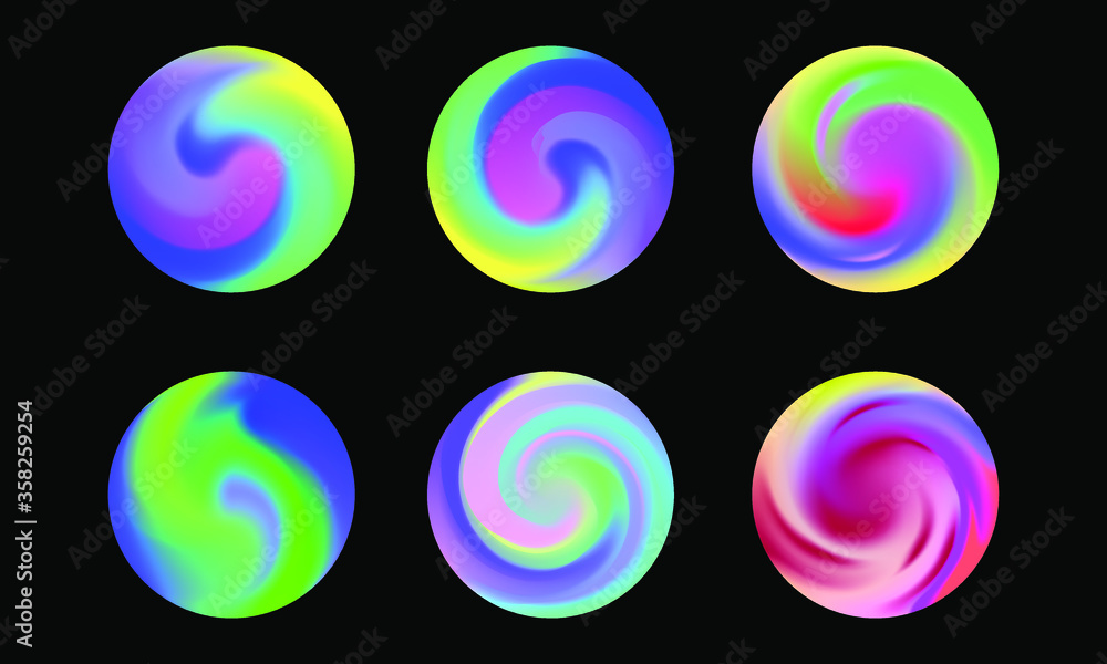 Poster set of round vector gradient. multicolor sphere. modern abstract background texture. template for de
