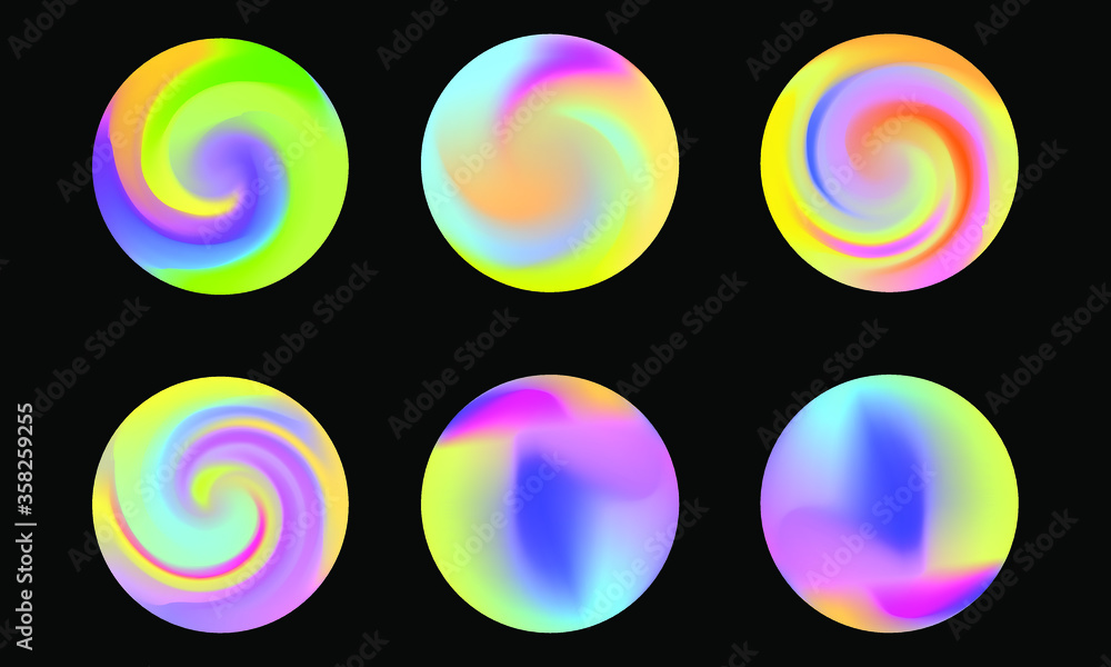 Poster set of round vector gradient. multicolor sphere. modern abstract background texture. template for de