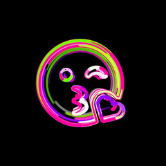 Symbol kiss wink heart from multi-colored circles and stripes. UFO Green, Purple, Pink